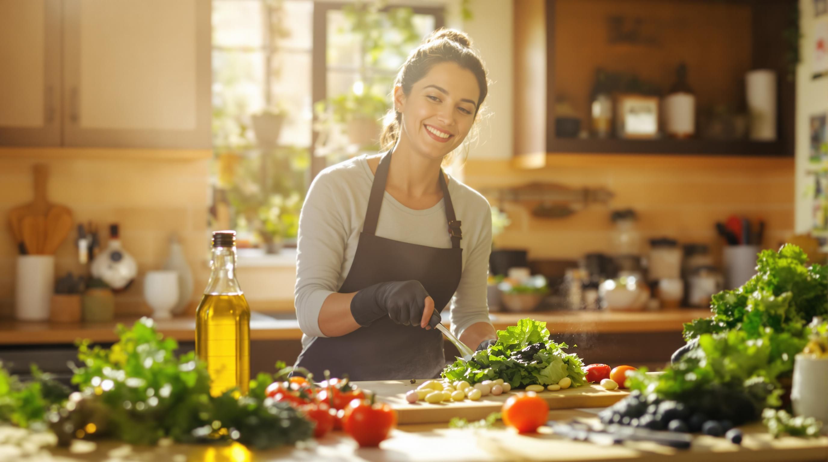 Person preparing leafy green salad in sunny kitchen for Vitamin K intake