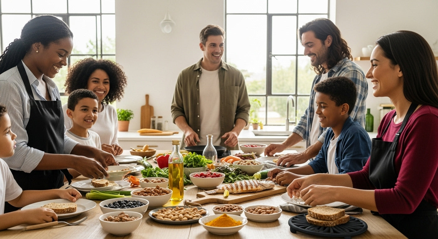 anti-inflammatory foods, healthy family meal, kitchen