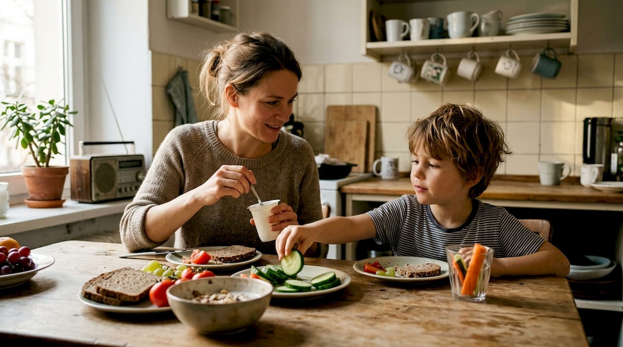 Gemeinsames Frühstück mit der Familie – gesund und entspannt am heimischen Küchentisch.