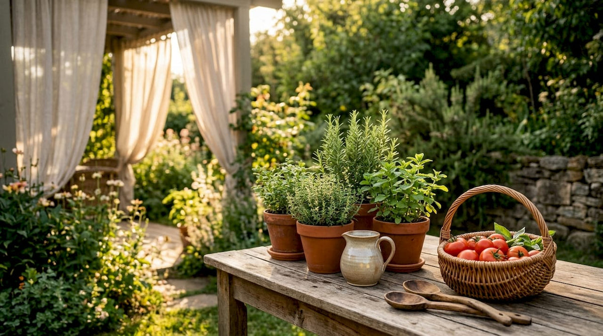 Ein sonniger Balkon mit grünen Pflanzen und kleinen Wohlfühl-Highlights, die zu einem gesunden Lebensstil einladen.