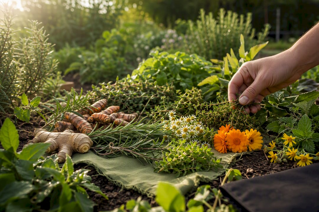 Frische Heilpflanzen im botanischen Garten
