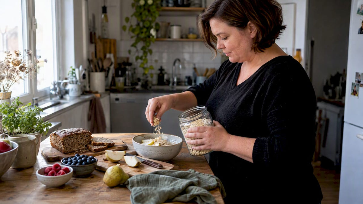 Faserreiches Frühstück mit Haferflocken und Birne