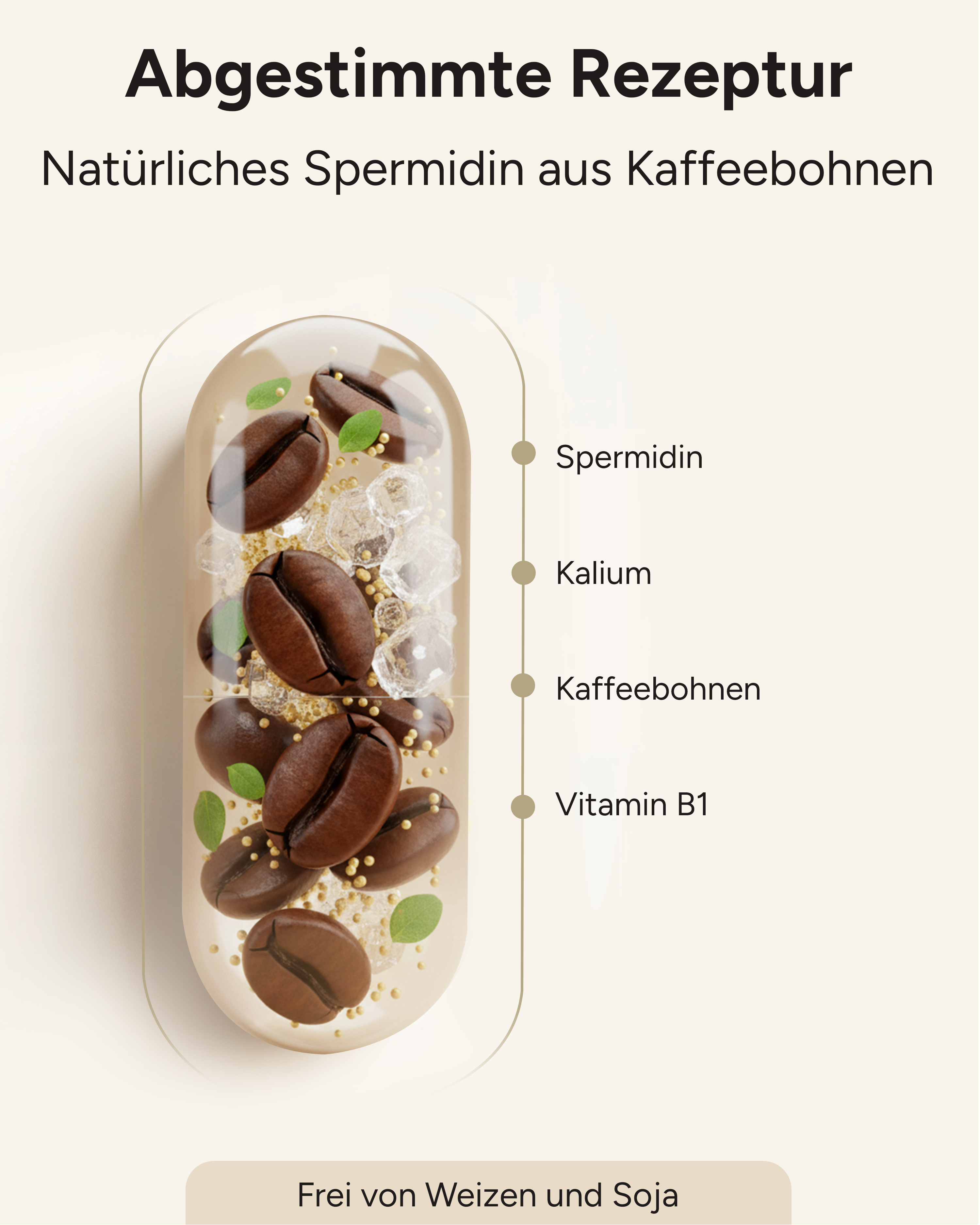 Spermidin Kaffeeherz - 6mg Spermidin mit 300mg Kalium pro Tag