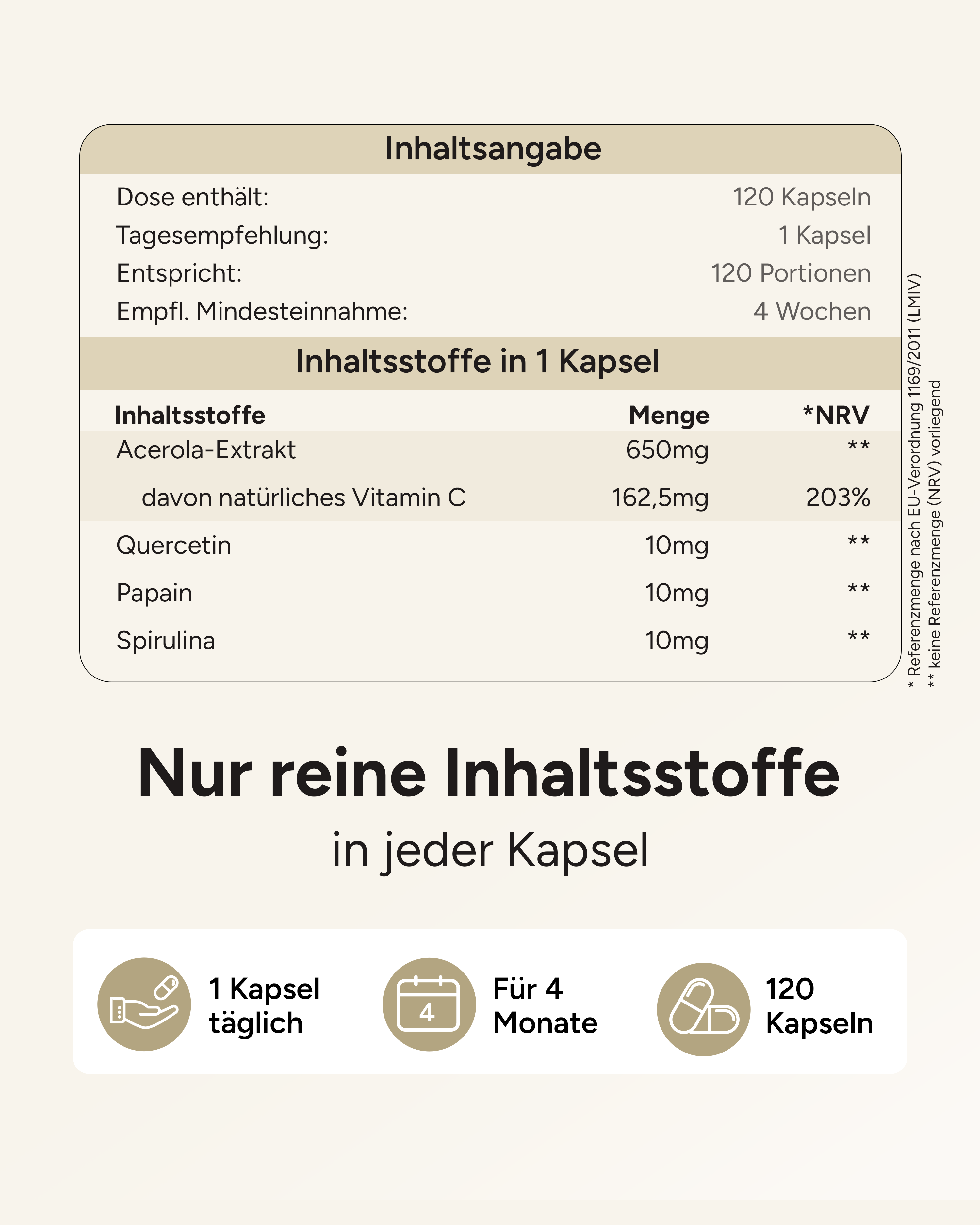 Vitamin C - 162,5mg pro Kapsel aus Acerola-Extrakt