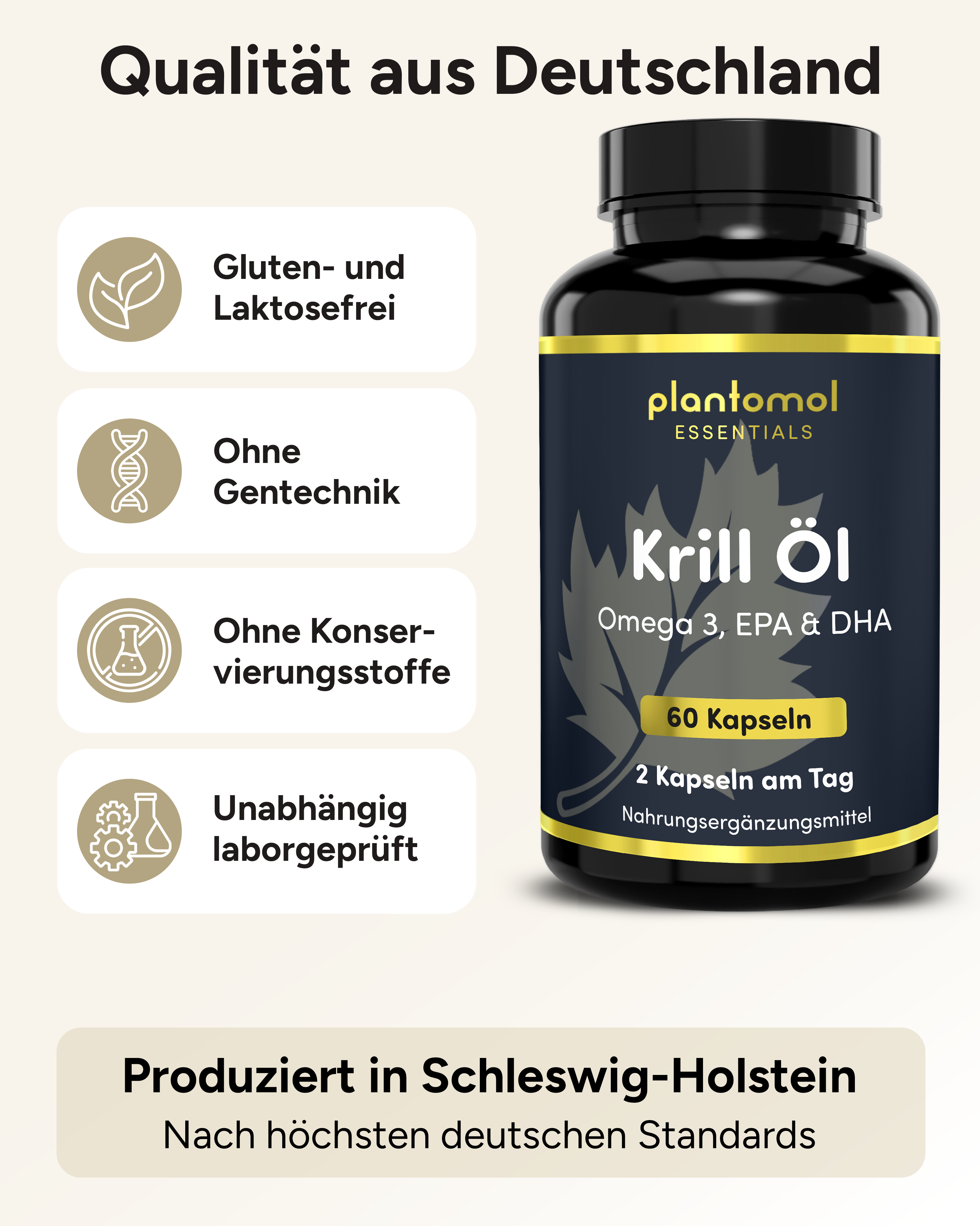 Omega 3 Krill Öl - 140mg EPA & 70mg DHA pro Tag