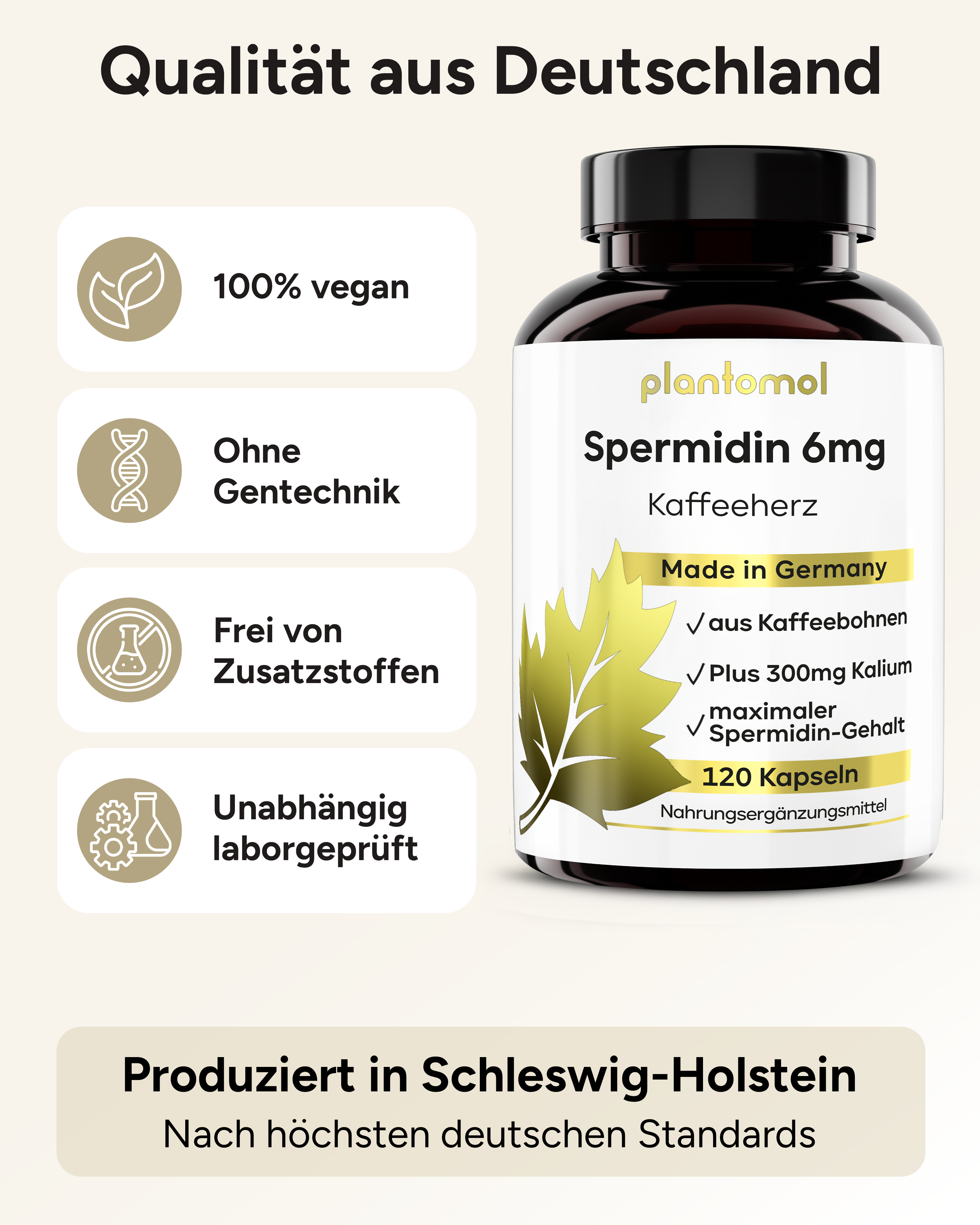 Spermidin Kaffeeherz - 6mg Spermidin mit 300mg Kalium pro Tag