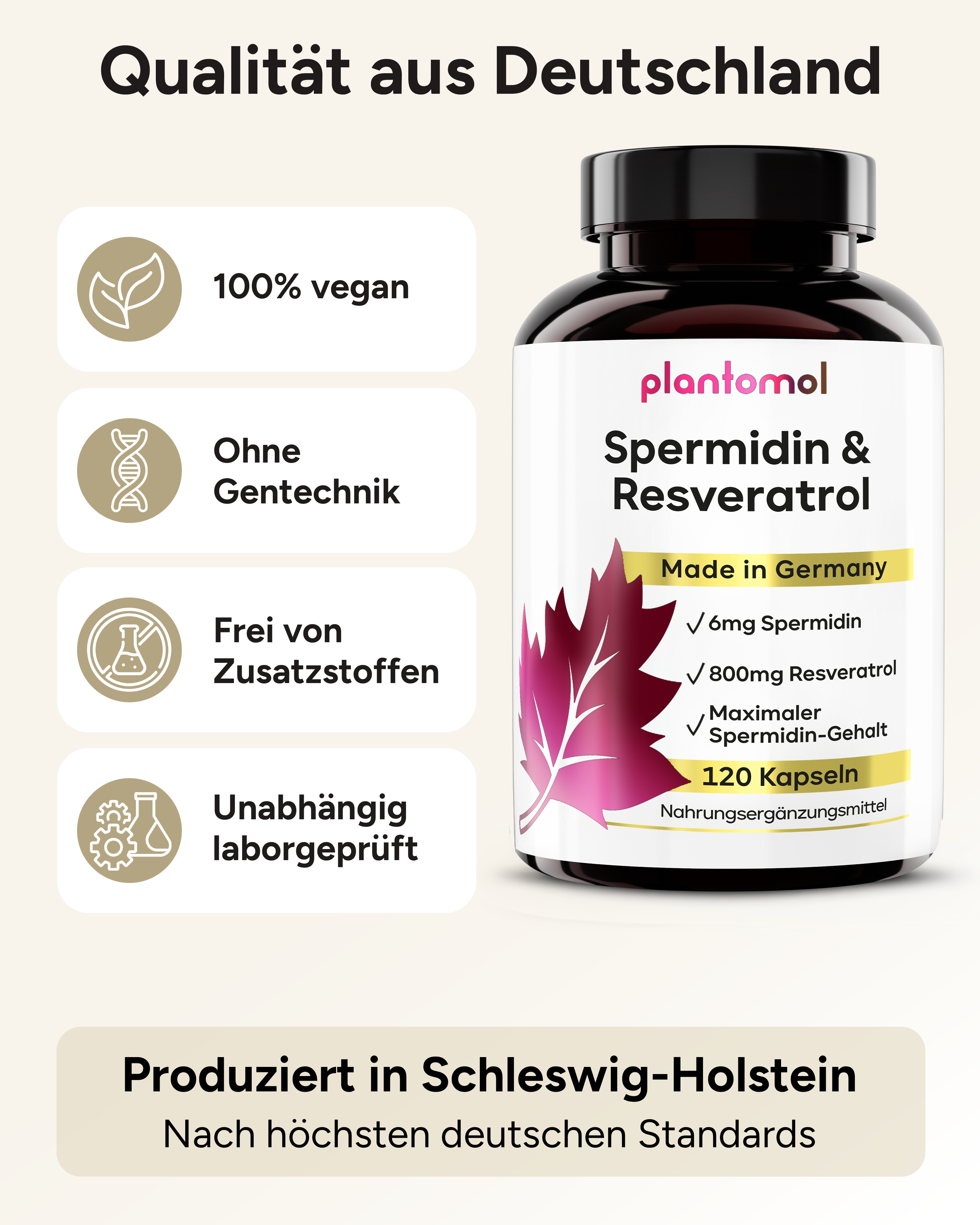 Spermidin-Resveratrol - 6mg Spermidin mit 800mg Trans-Resveratrol pro Tag