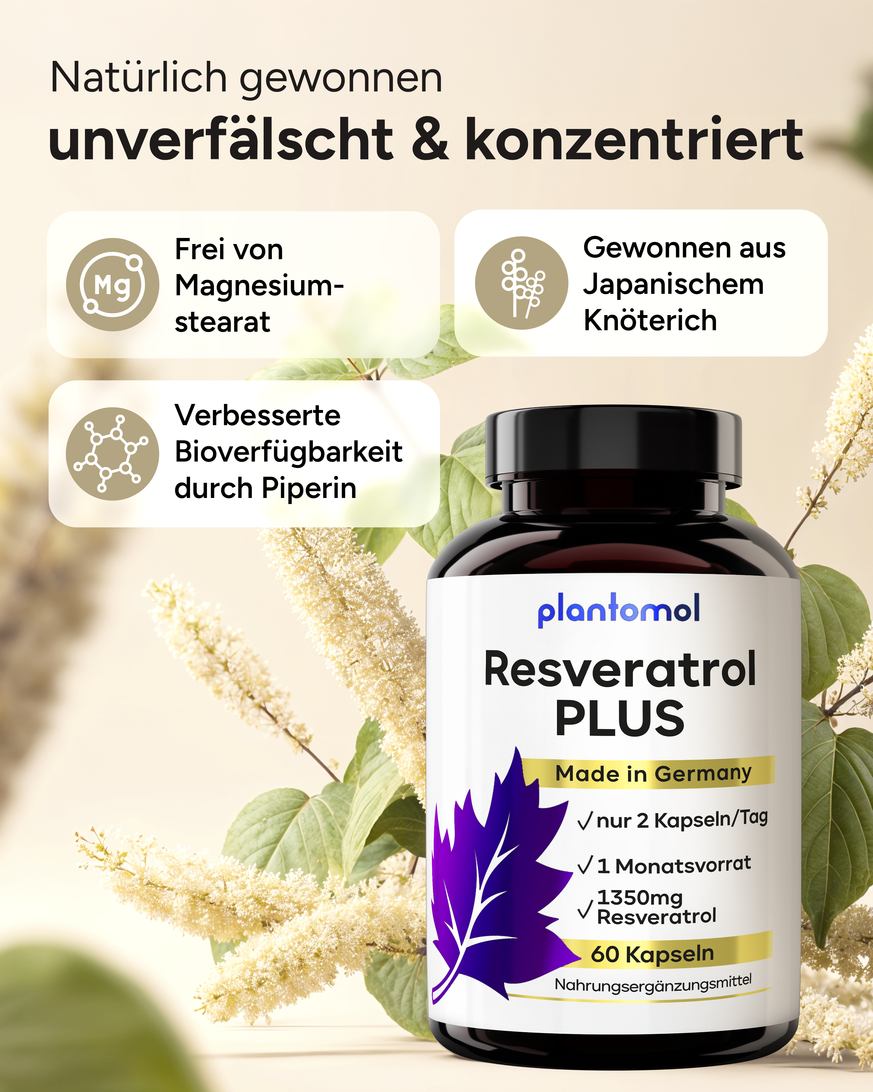 Resveratrol PLUS - 1350mg Trans-Resveratrol pro Tag
