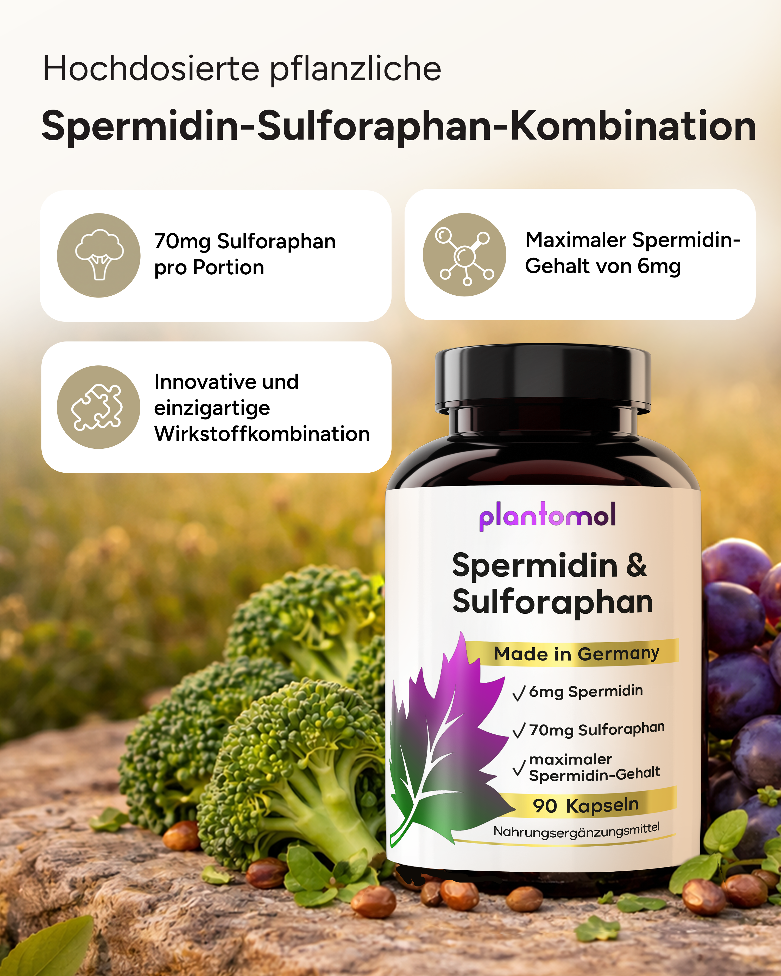 Spermidin-Sulforaphan - 6mg Spermidin mit 70mg Sulforaphan pro Kapsel