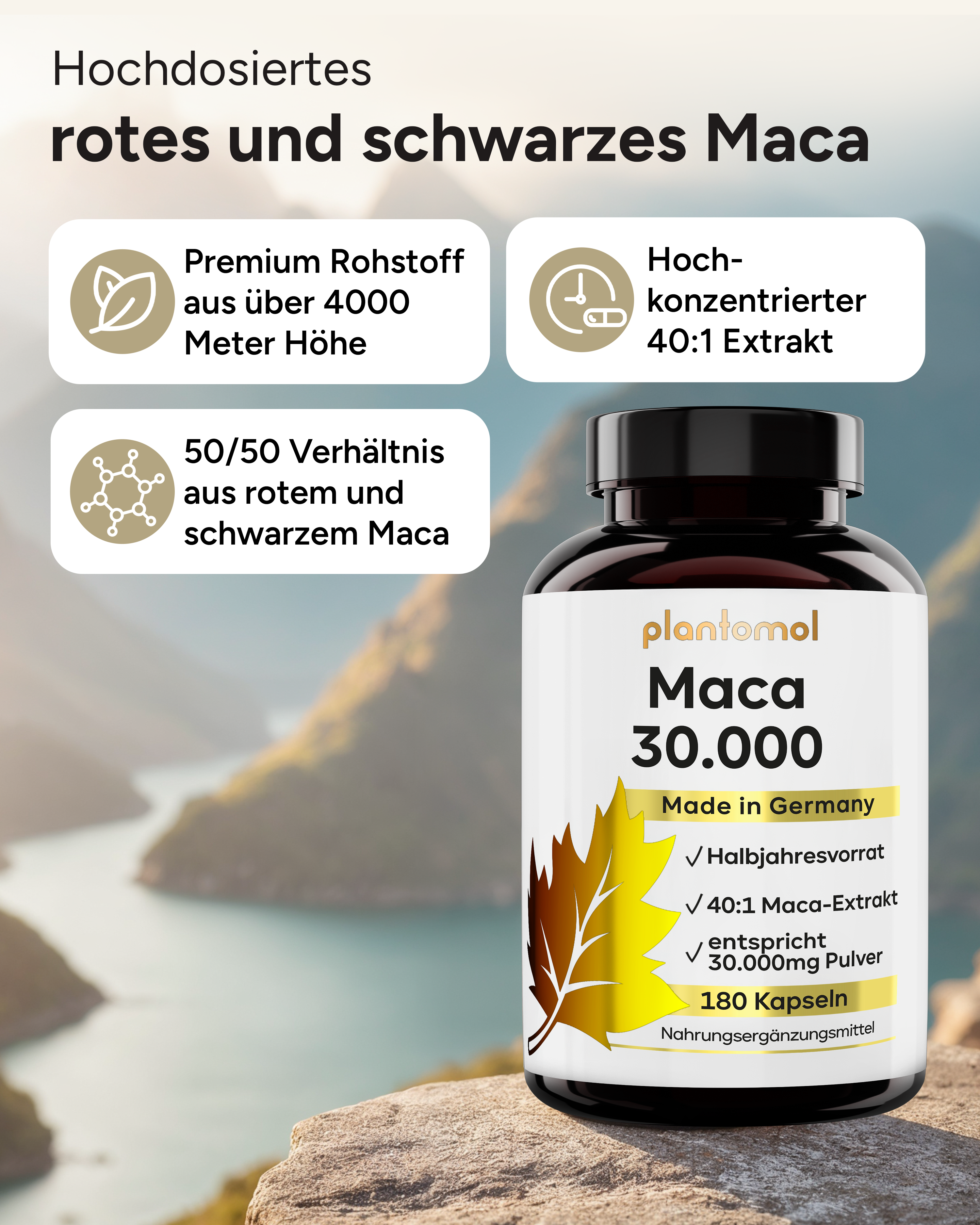 Maca 30.000 - 750mg Maca 40:1 Extrakt pro Kapsel