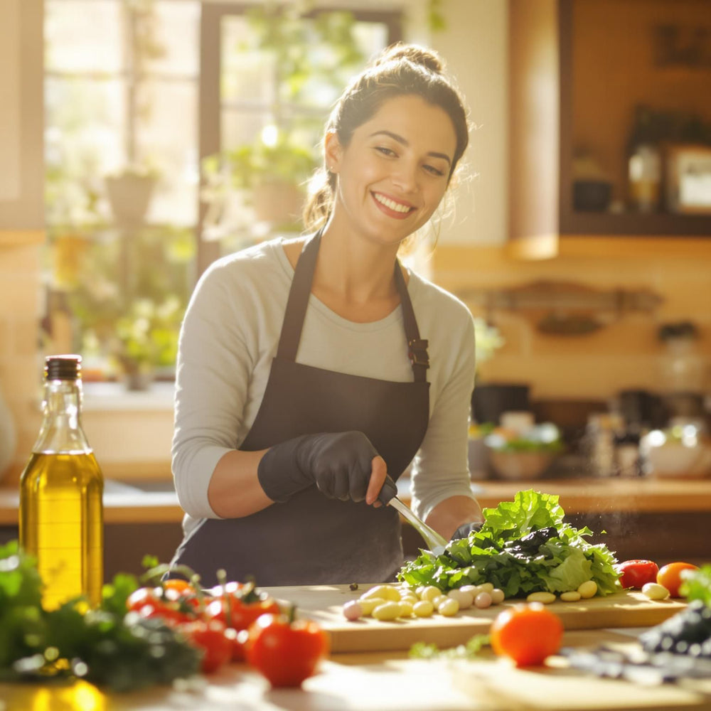 Person preparing leafy green salad in sunny kitchen for Vitamin K intake