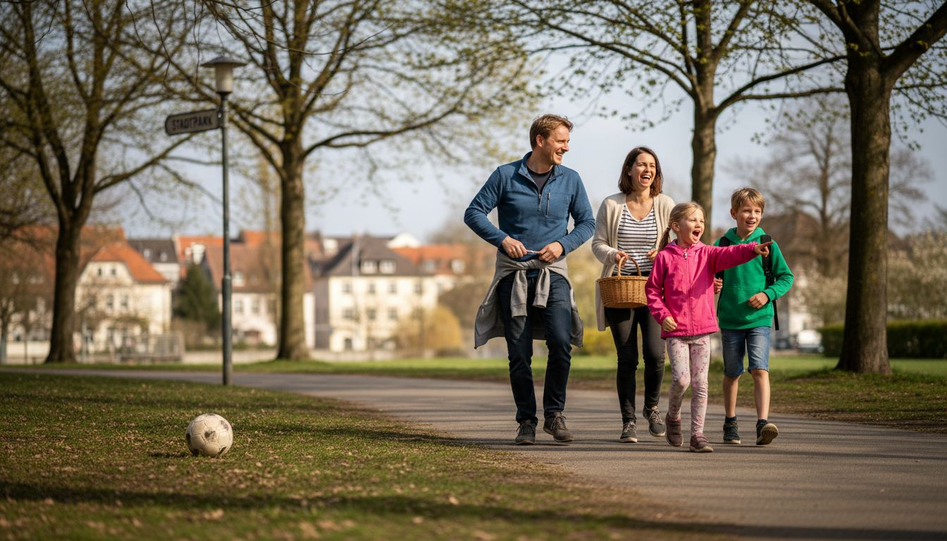 Eine Familie unternimmt gemeinsam einen Spaziergang durch den Park.