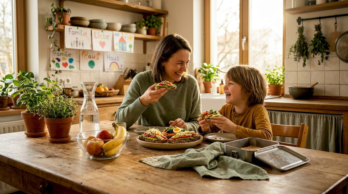 Gemeinsam starten Mutter und Kind mit einem gesunden Frühstück in den Tag.