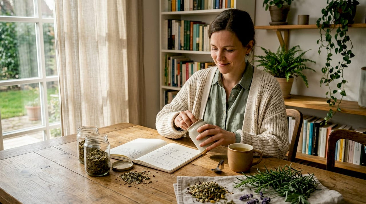 Eine Frau öffnet eine Dose mit einem Nahrungsergänzungsmittel zur Stressbewältigung.
