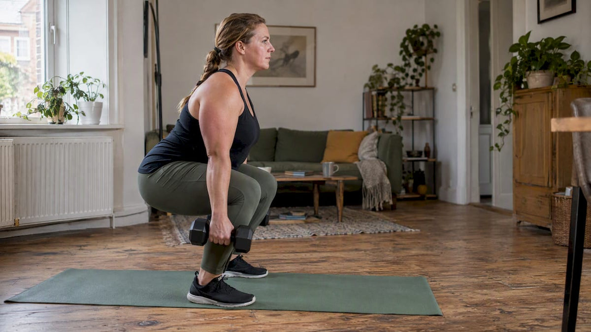 Frau macht zu Hause Kurzhantel-Training