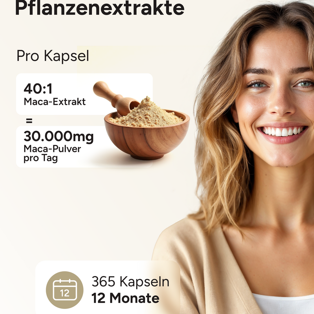 
                      
                        Maca 30.000 - 750mg Maca 40:1 Extrakt pro Kapsel
                      
                    