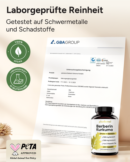 Berberin Kurkuma - 500mg Berberin und 500mg Kurkuma pro Tag