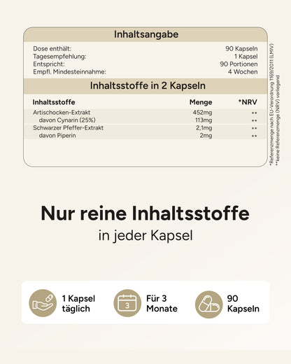 Artischocken-Extrakt - 113mg Cynarin pro Kapsel