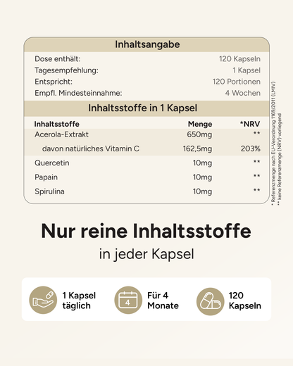 Vitamin C - 162,5mg pro Kapsel aus Acerola-Extrakt