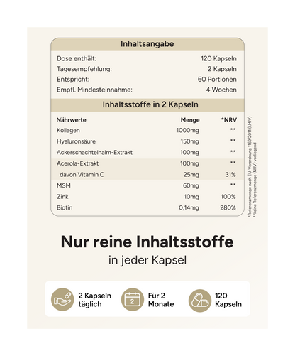Kollagen, Hyaluron Komplex - mit Biotin Zink & Vitamin C
