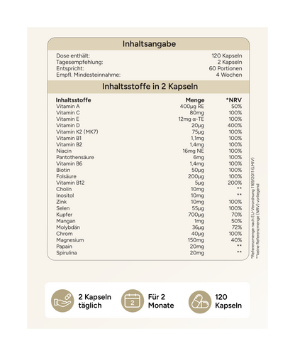 Multivitamin Komplex - 13 Vitamine, 7 Mineralien, Cholin & Inositol
