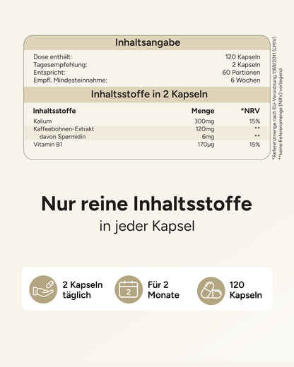 Spermidin Kaffeeherz - 6mg Spermidin mit 300mg Kalium pro Tag