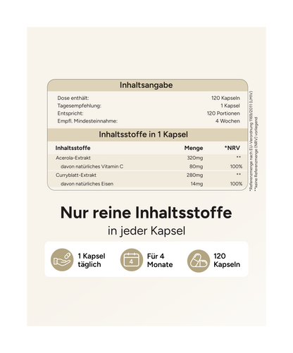 Eisen aus Curryblatt - mit Vitamin C aus Acerola