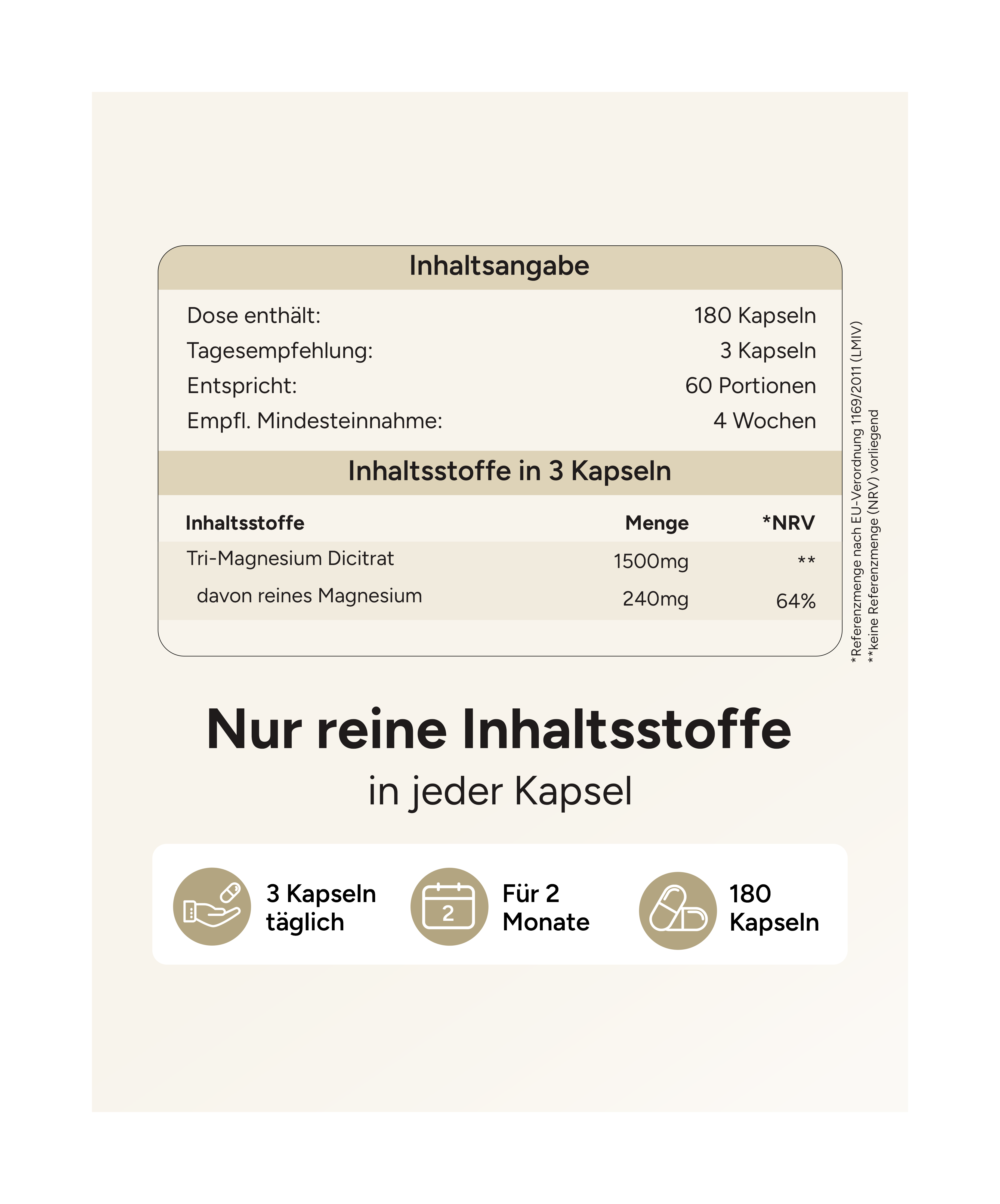 Magnesium Citrat - 500mg als Tri-Magnesium-Dicitrat pro Kapsel