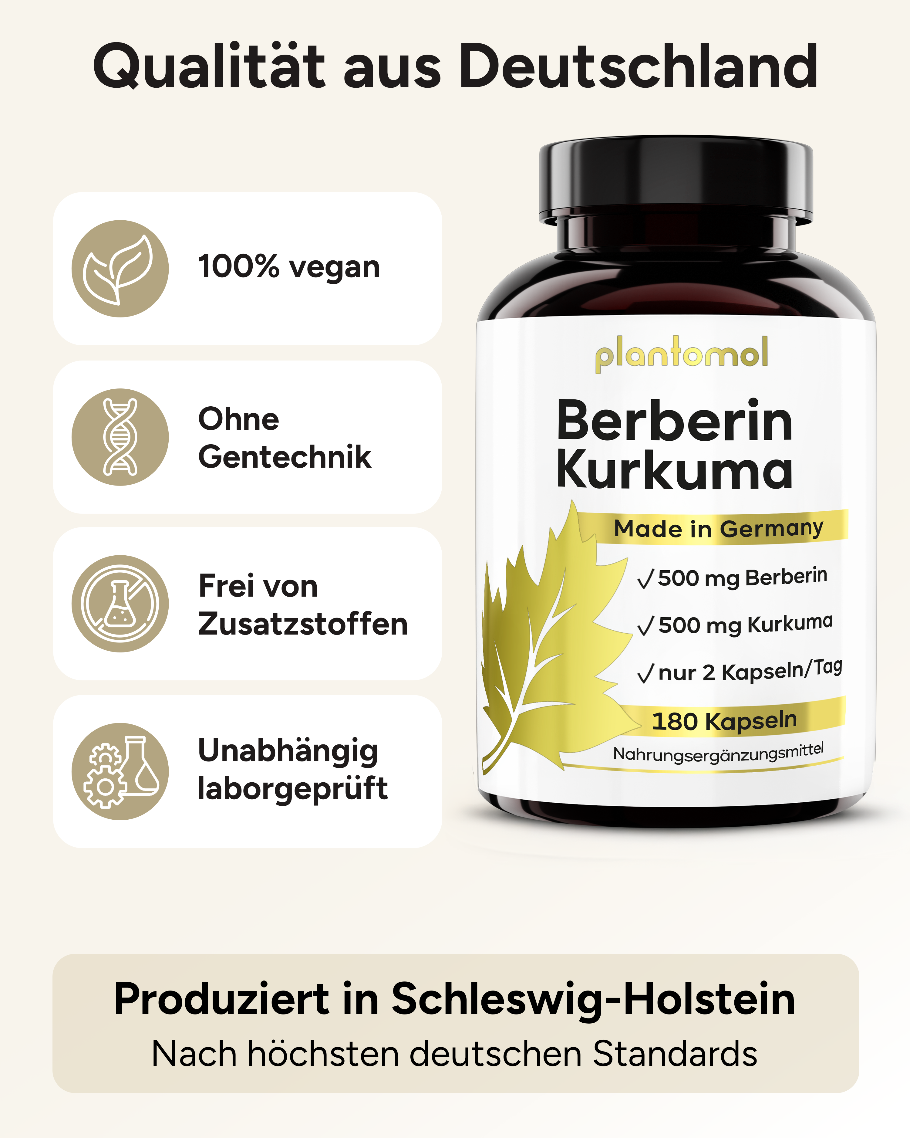 Berberin Kurkuma - 500mg Berberin und 500mg Kurkuma pro Tag