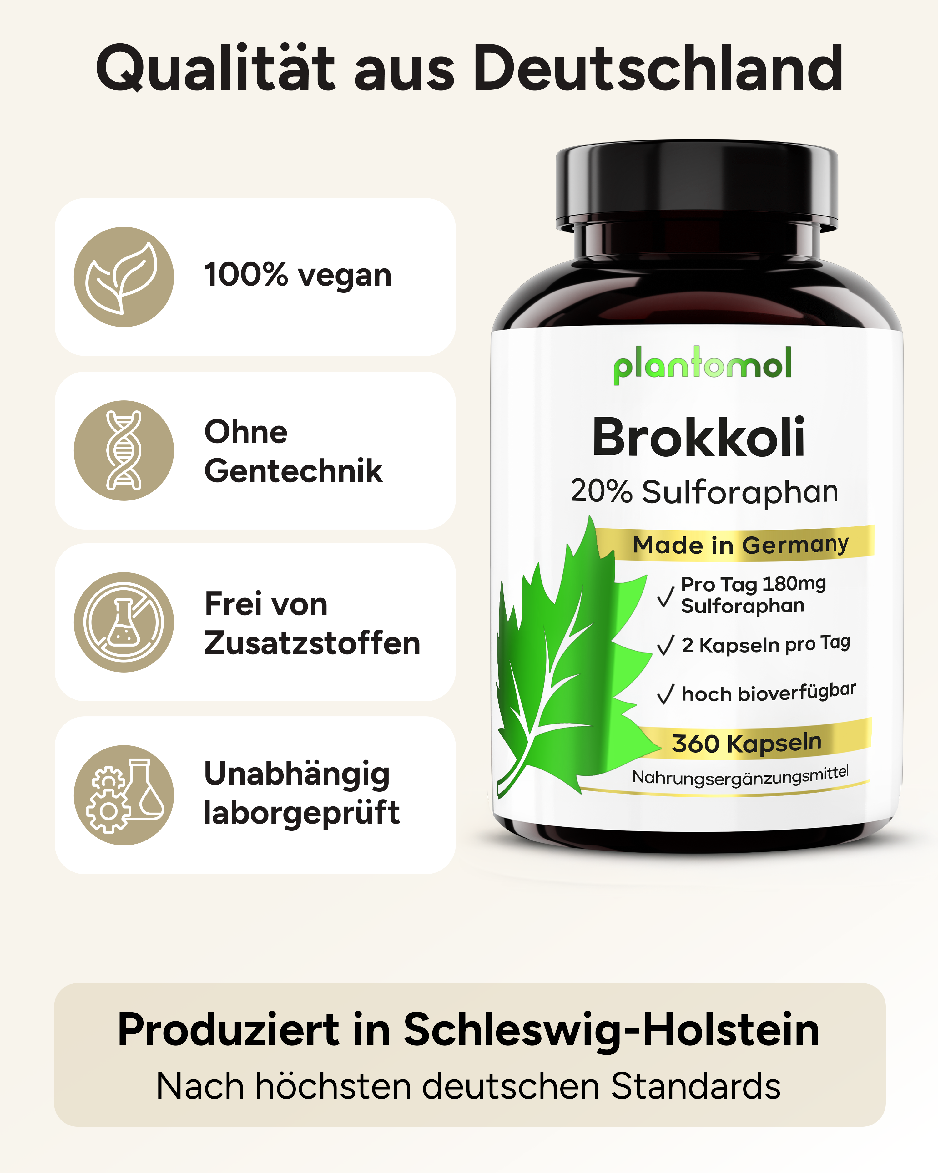 Brokkoli-Extrakt - mit 90mg Sulforaphan pro Kapsel