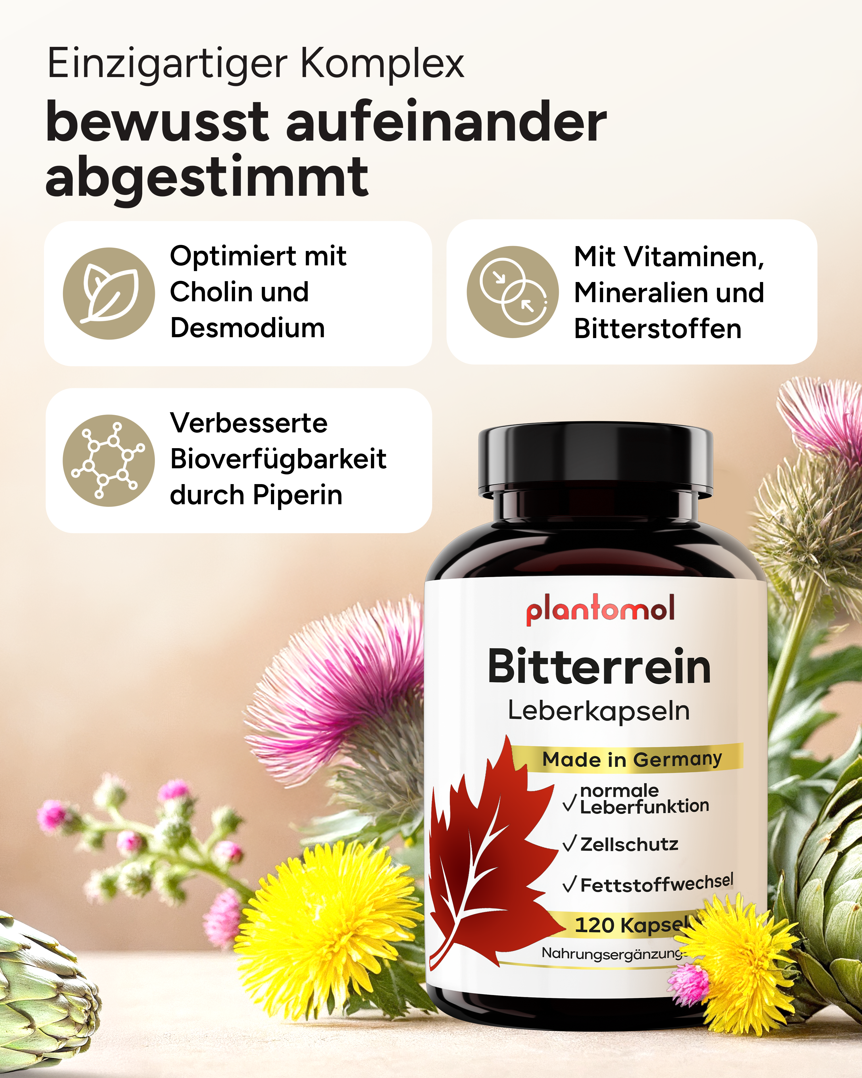 Bitterrein - Leberkapseln mit 13 Inhaltstoffen