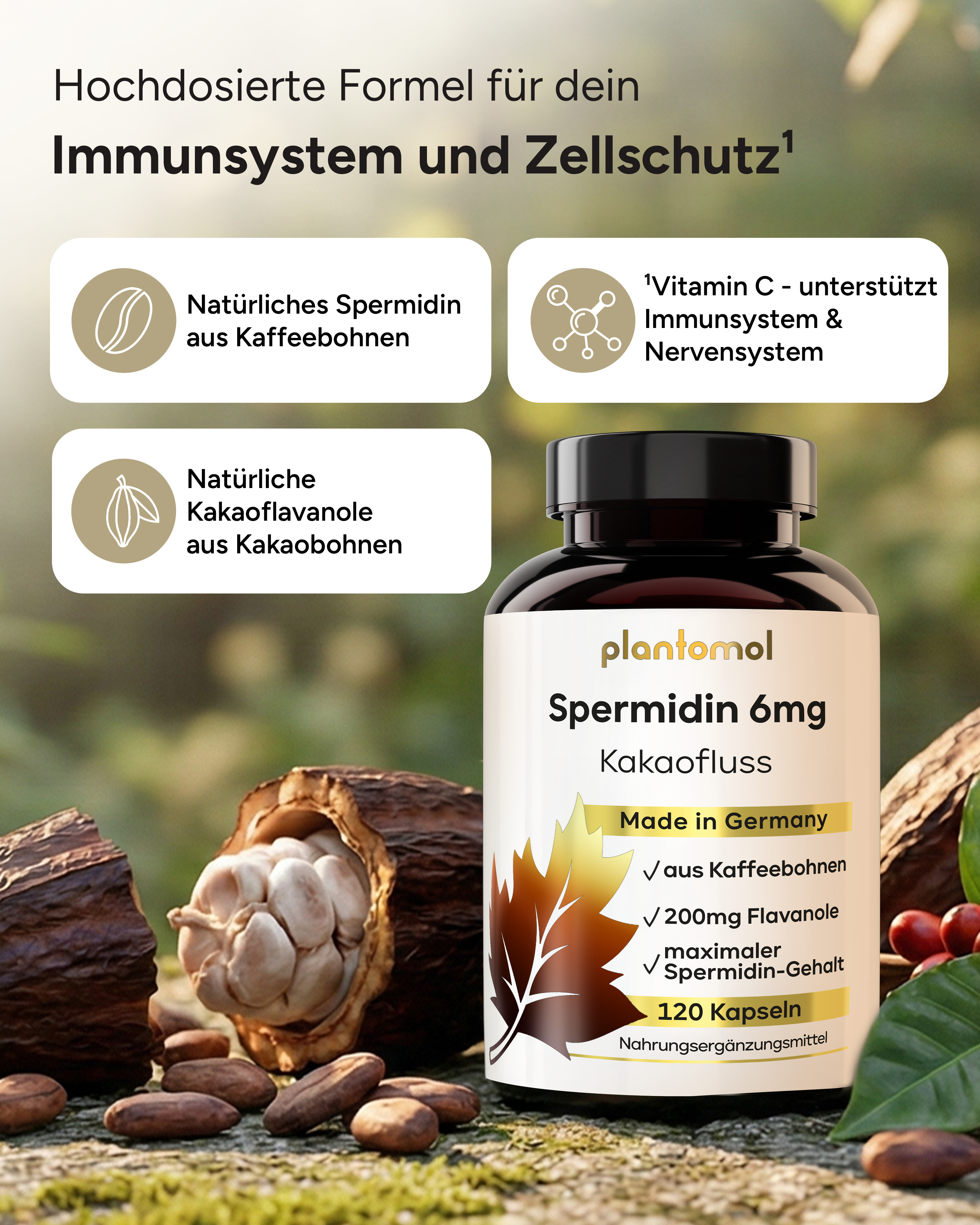 Spermidin Kakaofluss - 6mg Spermidin mit 200mg Kakaoﬂavanole pro Tag