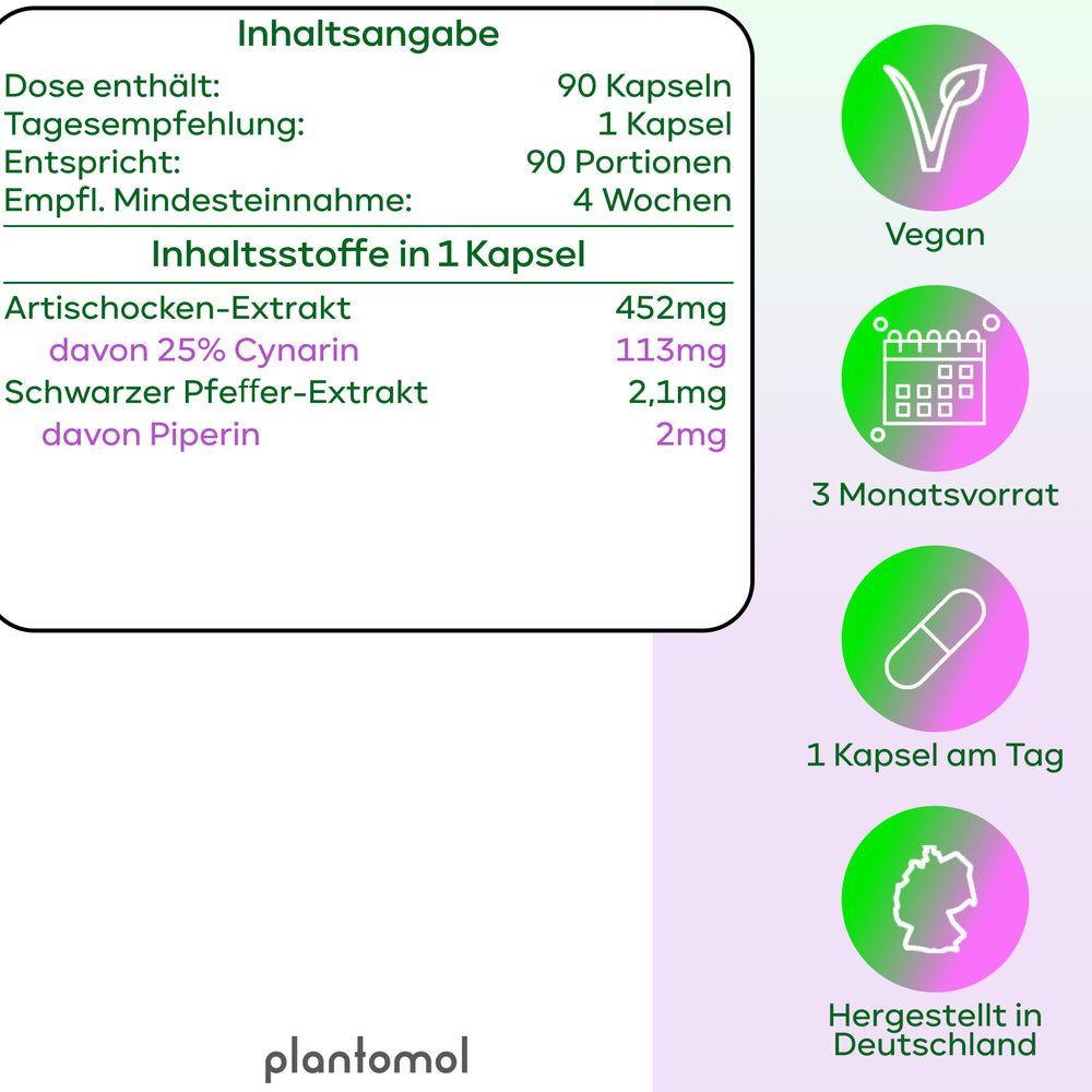 
                      
                        Artischocken-Extrakt - 113mg Cynarin pro Kapsel
                      
                    