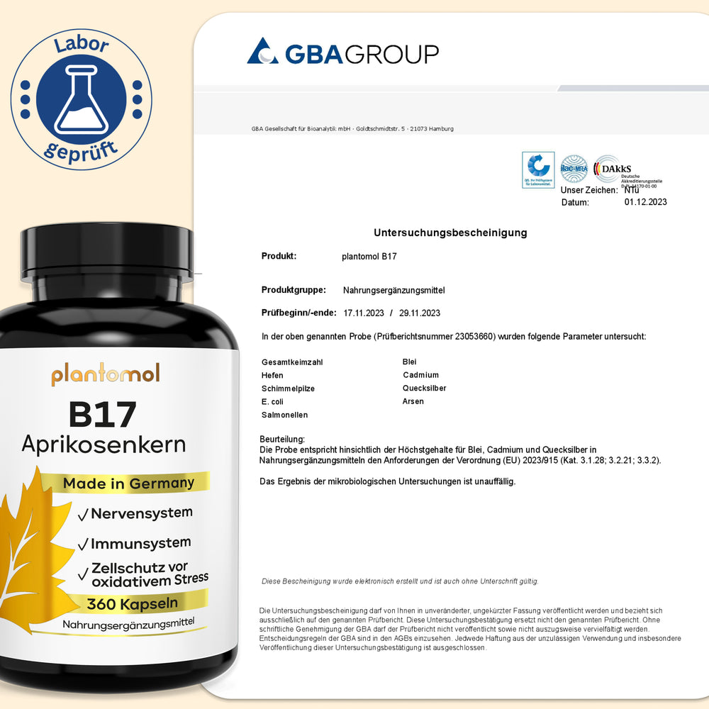 
                      
                        B17 - 1100mg Aprikosenkern-Extrakt pro Tag und Vitamin C
                      
                    
