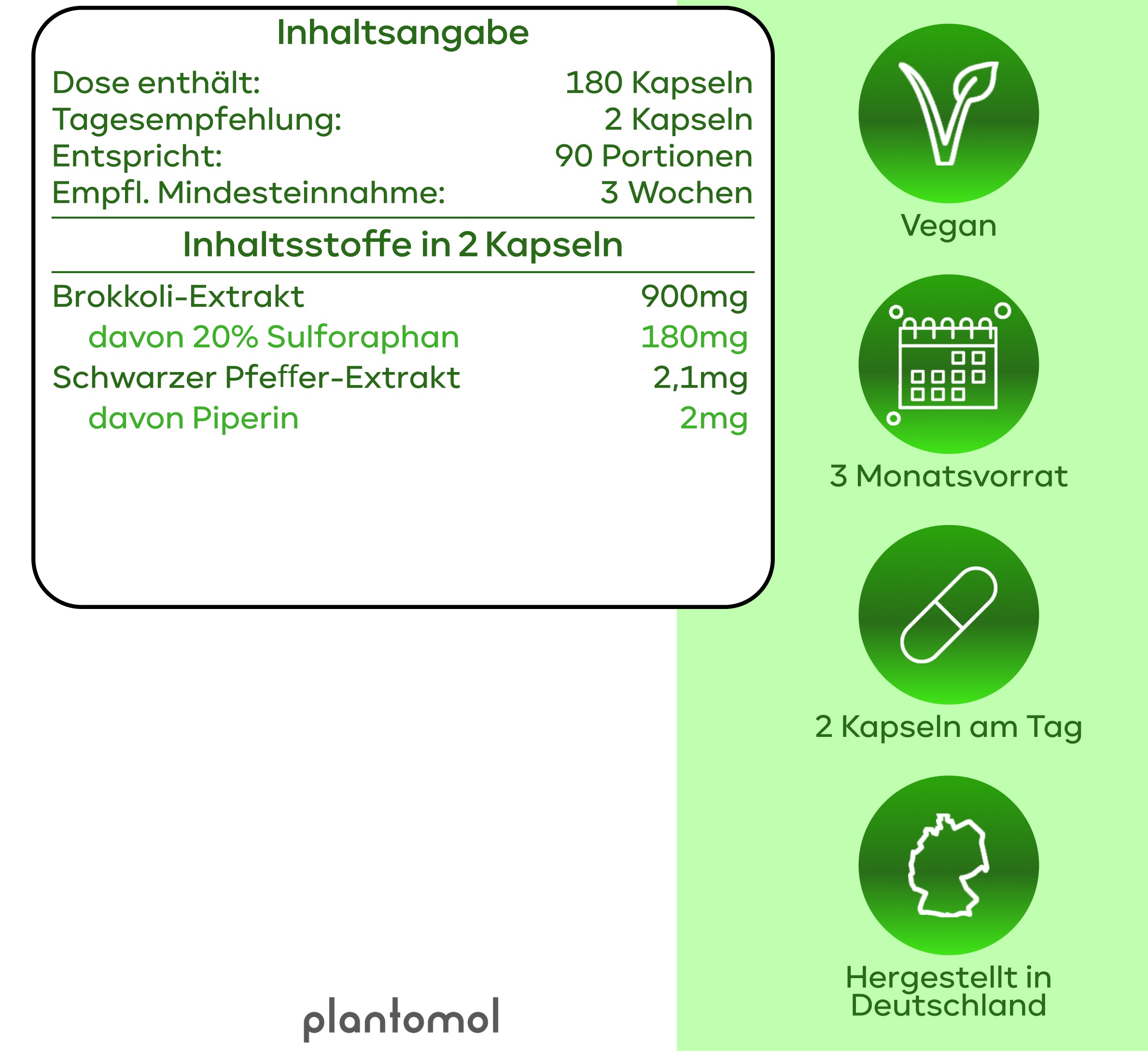 Brokkoli-Extrakt - mit 90mg Sulforaphan pro Kapsel