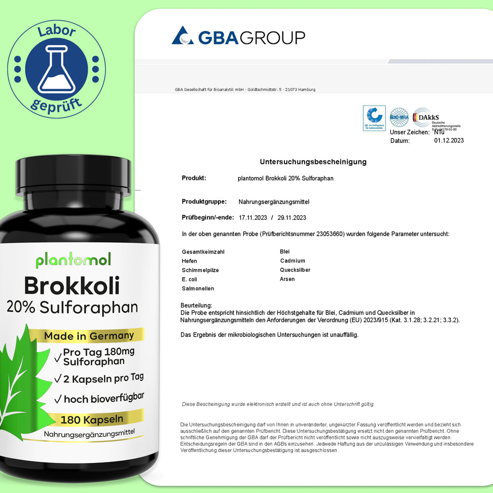 
                      
                        Brokkoli-Extrakt - mit 90mg Sulforaphan pro Kapsel
                      
                    