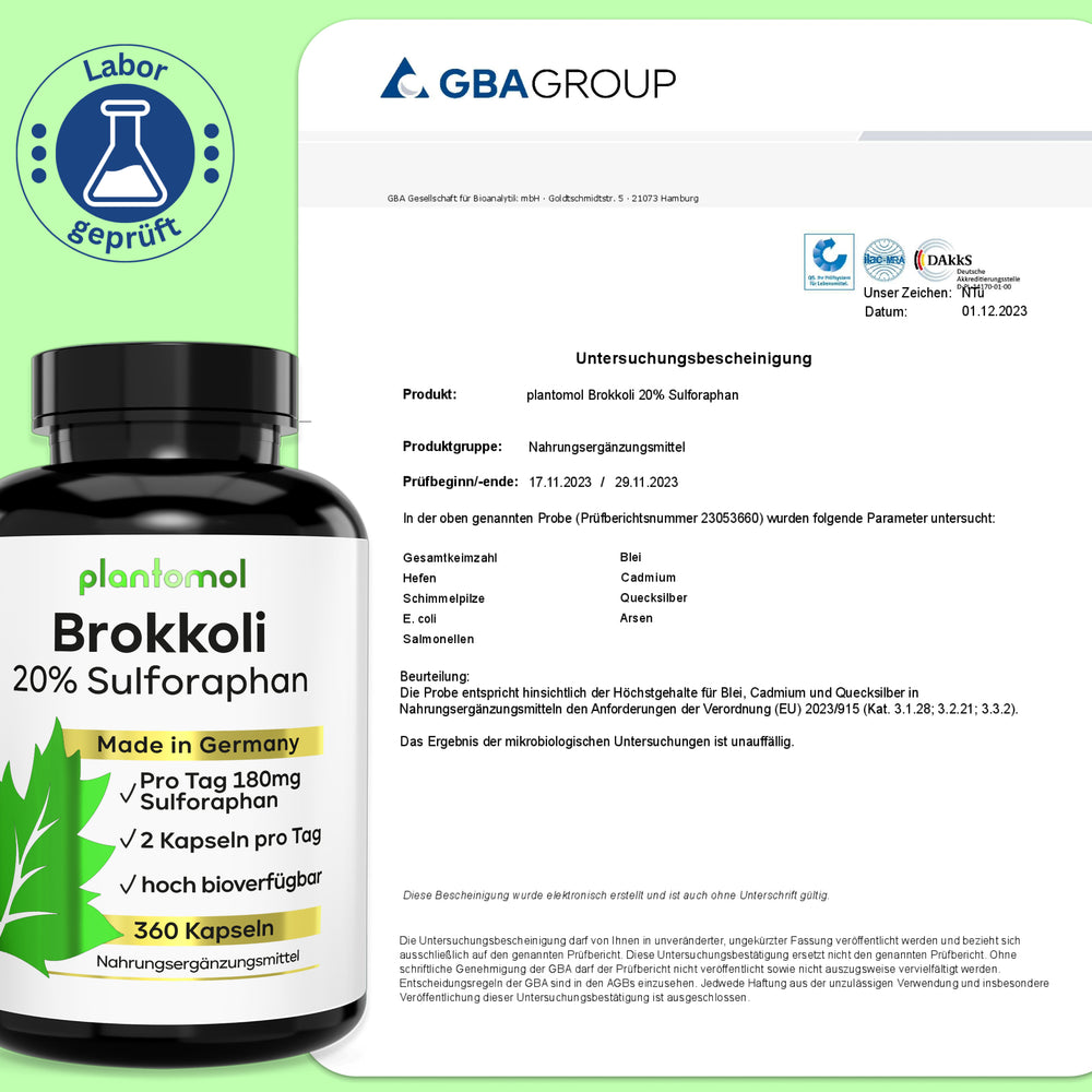 
                      
                        Brokkoli-Extrakt - mit 90mg Sulforaphan pro Kapsel
                      
                    