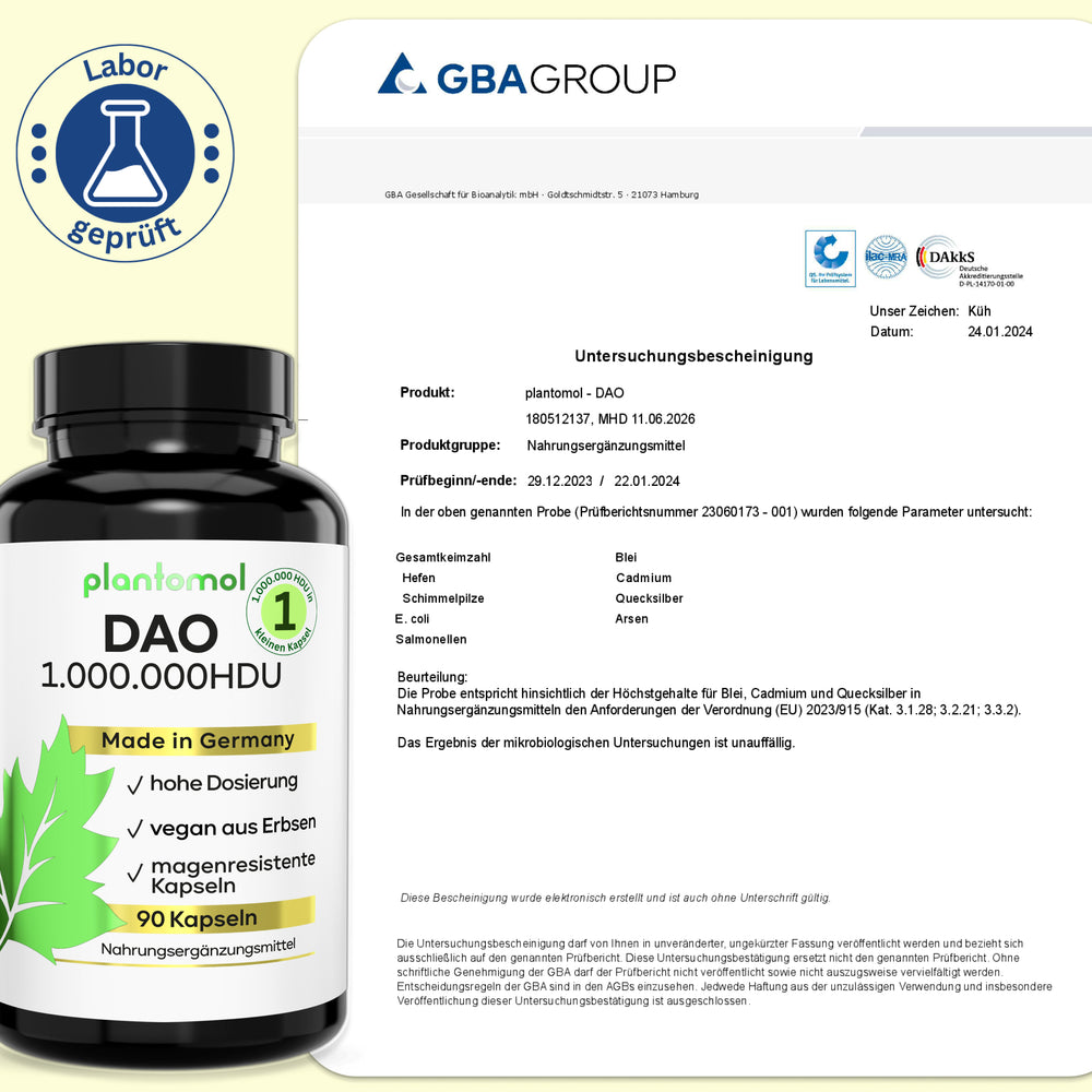 
                      
                        DAO aus Erbsenprotein - 1 Mio. HDU pro Kapsel
                      
                    