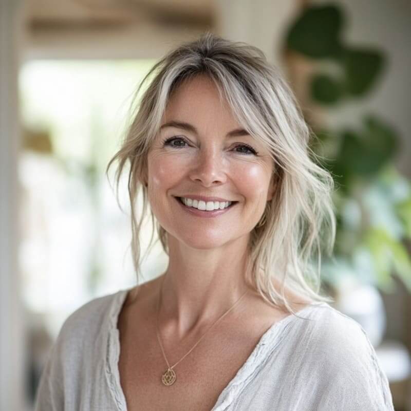 Gesunde und glückliche Frau lacht in die Kamera