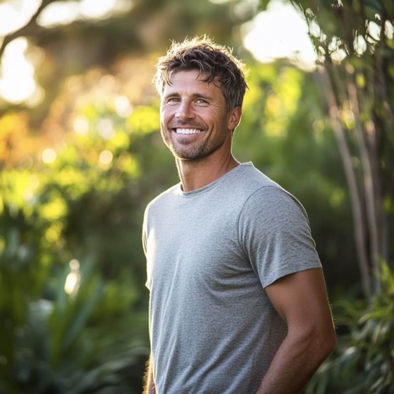 Glücklicher Mann lacht in die Kamera