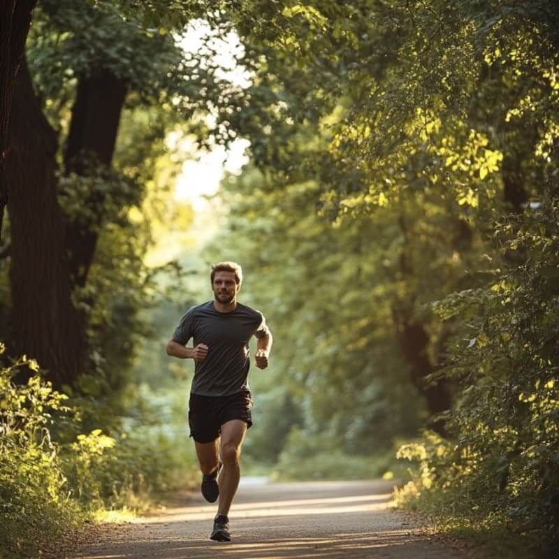 Mann joggt im Wald