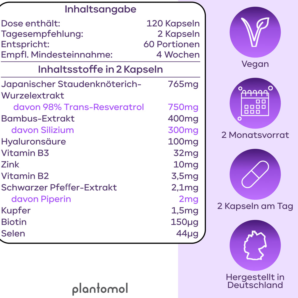
                      
                        Resveratrol Komplex  - 750mg Trans-Resveratrol pro Tag
                      
                    