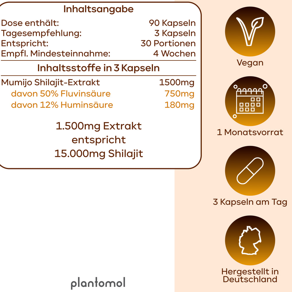 
                      
                        Shilajit Kapseln - 750mg Fluvinsäure & 180mg Huminsäure pro Tag
                      
                    