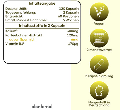 Spermidin Kaffeeherz - 6mg Spermidin mit 300mg Kalium pro Tag