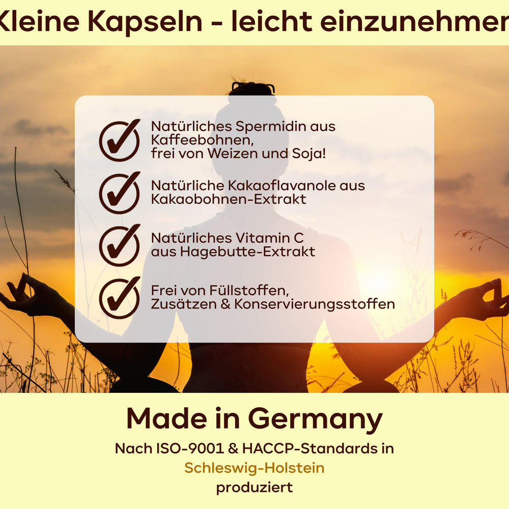 
                      
                        Spermidin Kakaofluss - 6mg Spermidin mit 200mg Kakaoﬂavanole pro Tag
                      
                    