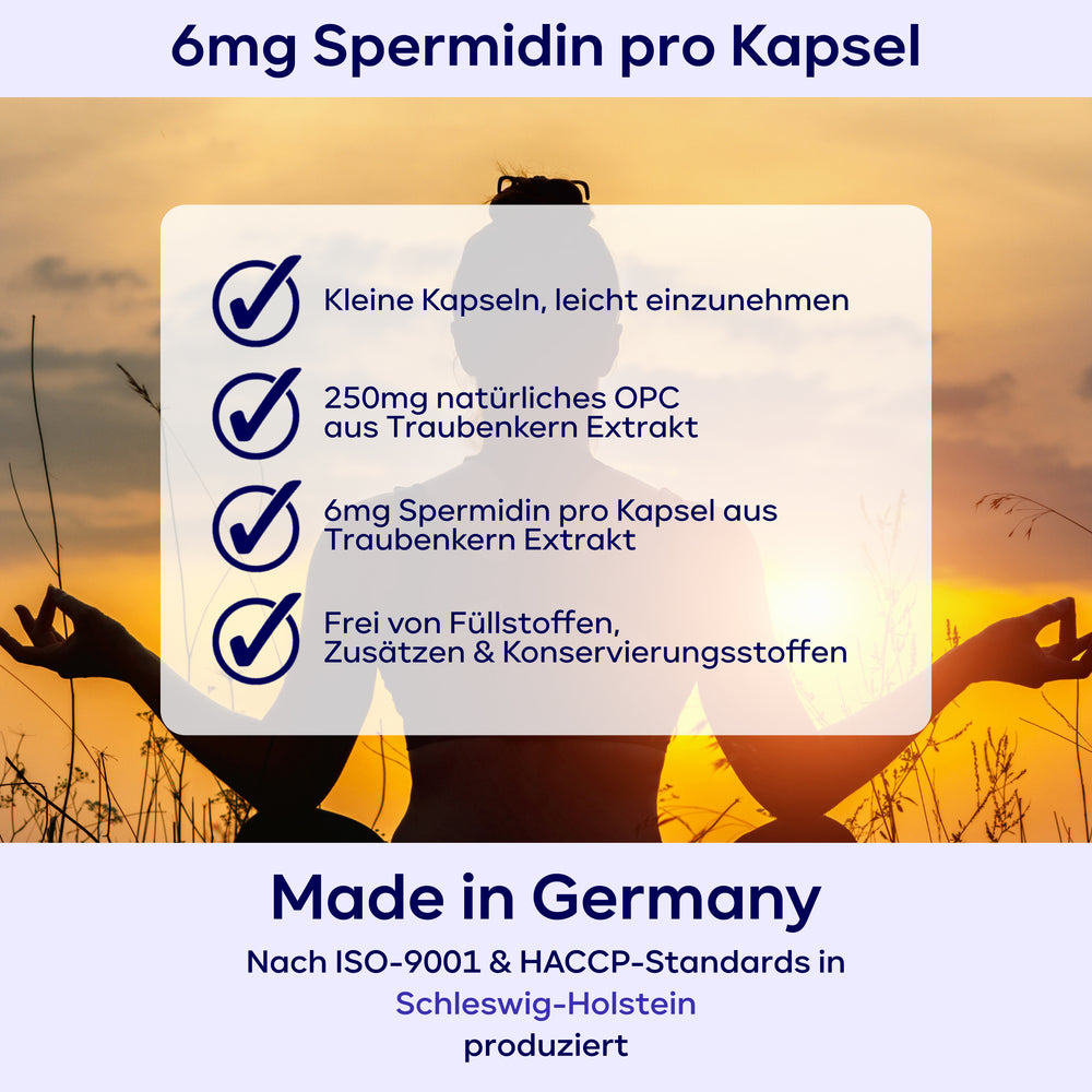 
                      
                        Spermidin-OPC - 6mg Spermidin mit 250mg OPC pro Kapsel
                      
                    