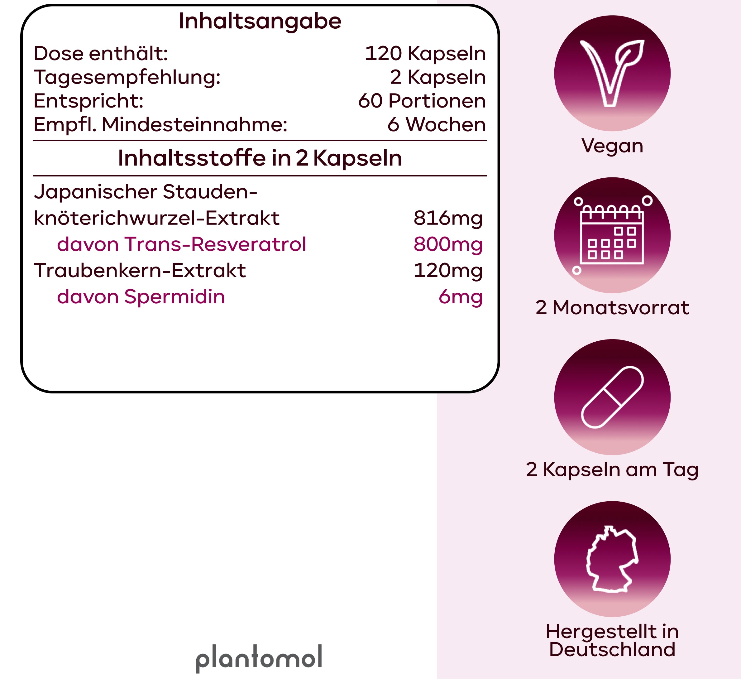 Spermidin-Resveratrol - 6mg Spermidin mit 800mg Trans-Resveratrol pro Tag