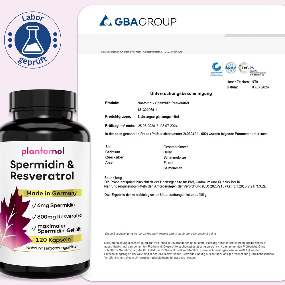 
                      
                        Spermidin-Resveratrol - 6mg Spermidin mit 800mg Trans-Resveratrol pro Tag
                      
                    
