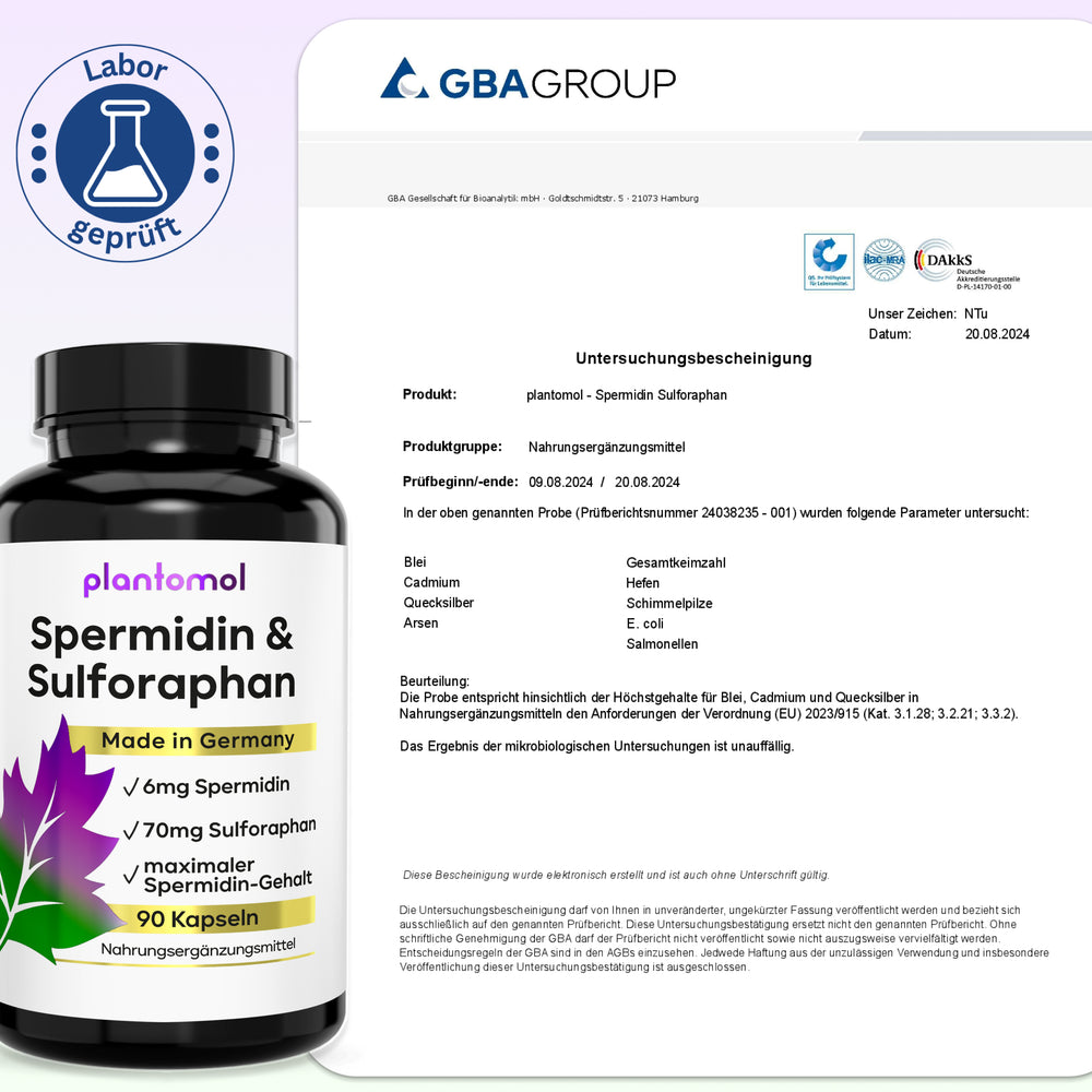
                      
                        Spermidin-Sulforaphan - 6mg Spermidin mit 70mg Sulforaphan pro Kapsel
                      
                    