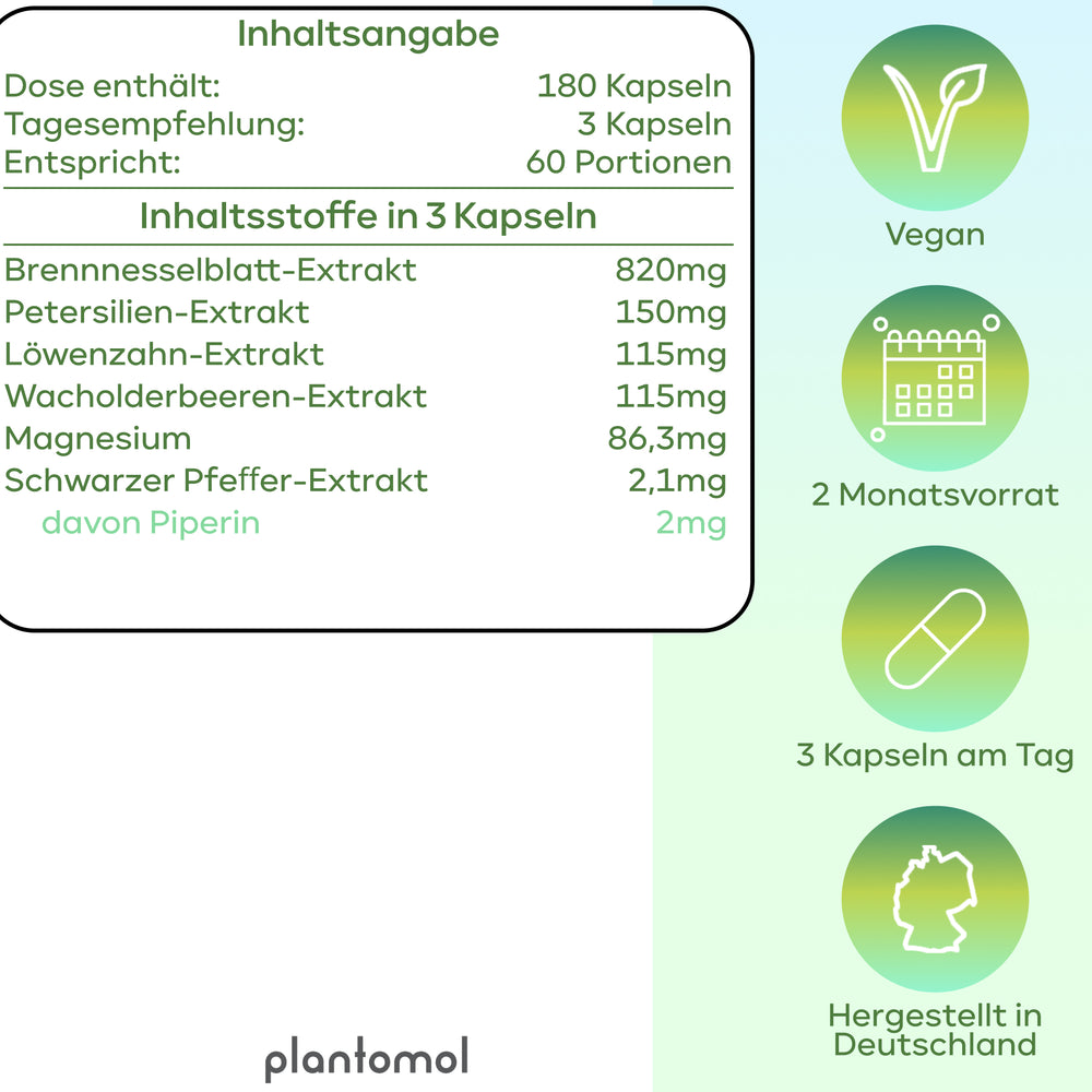 
                      
                        Wasserlass - Brennnesselblatt-Extrakt, Löwenzahn & Petersilie
                      
                    
